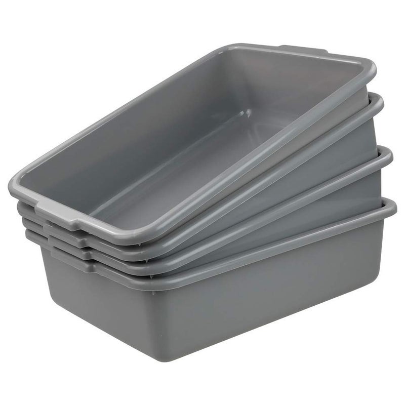 Ramddy Grey Commercial Bus Tubs, 13 L Plastic Dish Pans, 4 Packs - Image 1